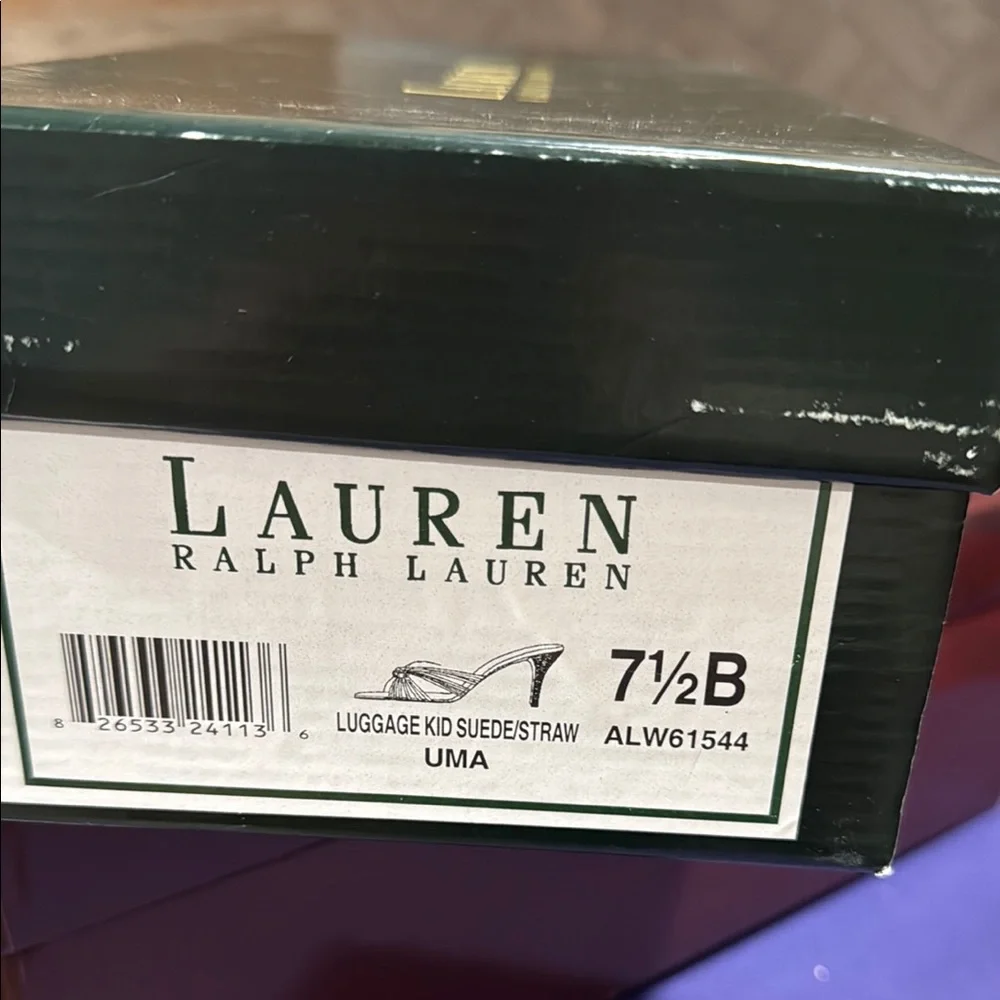 Lauren Ralph Lauren Tan Luggage Kid Suede/Straw Uma Kitten Heels